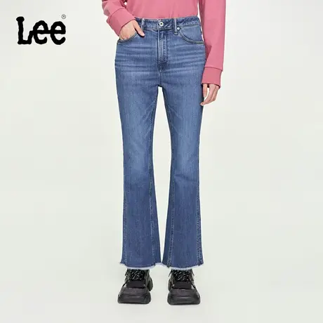 Lee商场同款23秋冬新品426修身高腰微喇中蓝色磨毛女牛仔裤保暖潮商品大图