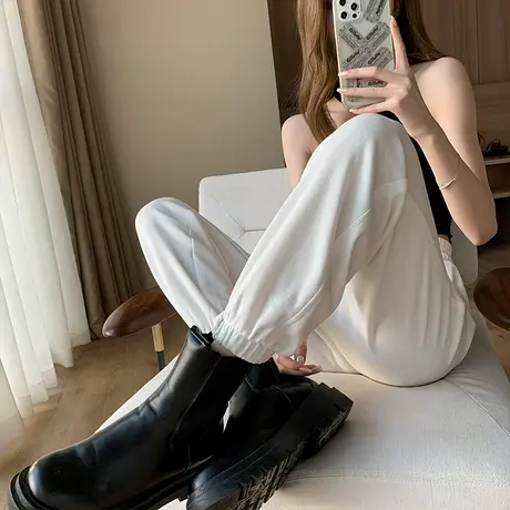 断码清仓不退不换白色运动裤女宽松束脚春秋季小个子九分休闲卫裤商品大图
