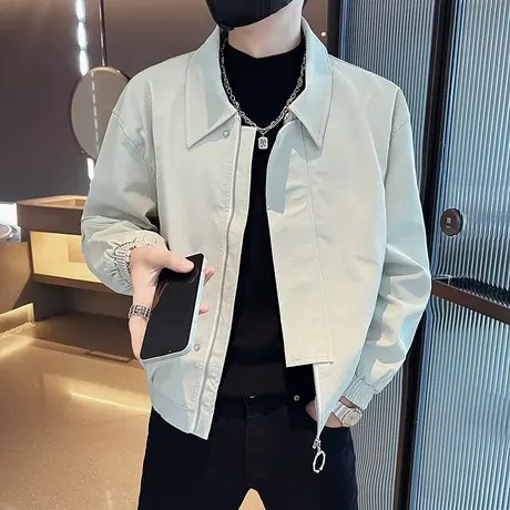 秋冬季时尚休闲纯色翻领痞帅个性潮牌短款学生痞帅外套ins男夹克商品大图