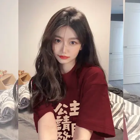 欧货2025早春新款中长款宽松大版印花T恤短袖女公主请发财上衣潮商品大图