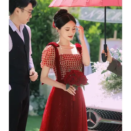 敬酒服2023新款新娘高级感回门订婚礼服法式小香风连衣裙平时可穿图片