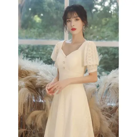 法式小晚礼服女蕾丝裙子平时可穿2024新款森系轻奢订婚连衣裙夏季图片