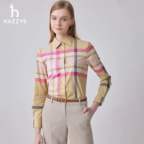【商场同款】Hazzys哈吉斯格纹长袖衬衫女2024年春季新款衬衣外套图片