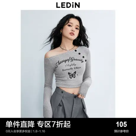 乐町新品甜辣小上衣内搭短款女2023夏季新款女装斜肩辣妹长袖T恤商品大图