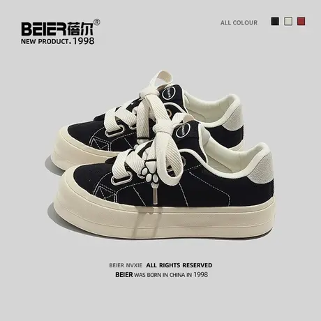 蓓尔黑色帆布鞋女鞋2024新款春季爆款本命年休闲布鞋板鞋厚底球鞋商品大图