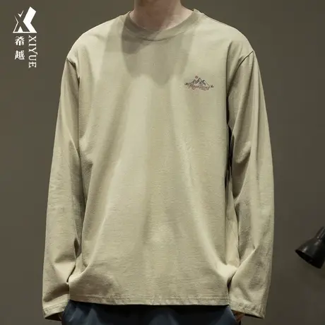 春季新款长袖T恤男潮牌美式宽松大码纯棉打底衫男士重磅260g体恤商品大图