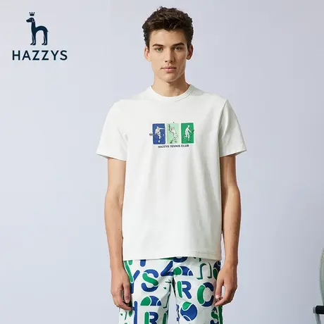 Hazzys哈吉斯夏季新品男士圆领短袖T恤衫卡通印花韩版休闲短T男潮图片