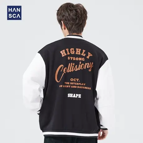 汉斯卡棒球服男2022年春季美式复古撞色拼接潮流嘻哈宽松休闲夹克商品大图