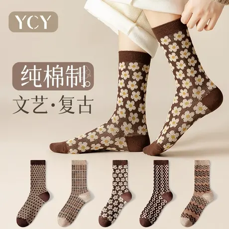 袜子女款春秋中筒纯棉堆堆女士日系复古无骨长袜秋冬ins潮长筒袜商品大图