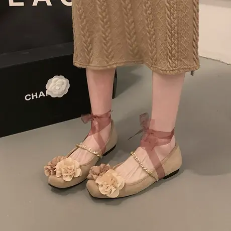 复古温柔风花朵软底玛丽珍鞋女鞋子2024春季新款浅口中式平底单鞋商品大图