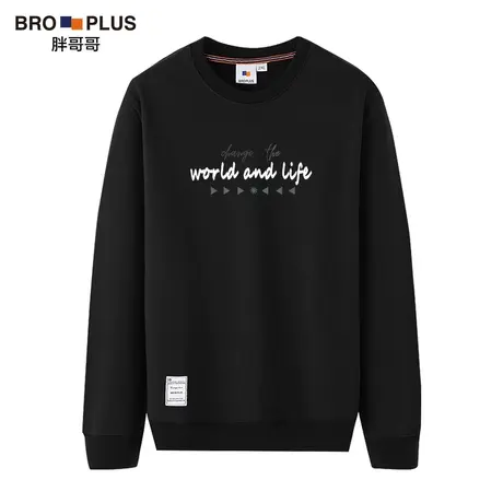 胖哥哥潮牌秋季大码圆领卫衣男士长袖加肥加大宽松印花套头上衣男图片