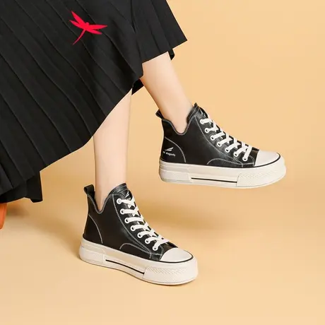 红蜻蜓休闲鞋女2023新款秋季女鞋百搭厚底中帮小白鞋女款革面板鞋商品大图