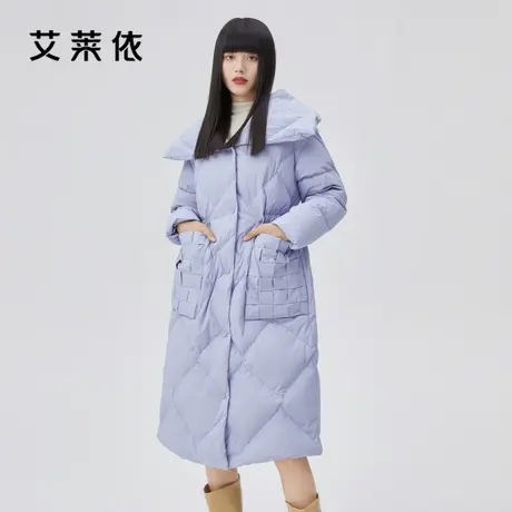 艾莱依羽绒服女冬中长款2022年新款编织廓形冬装棉服时尚保暖外套商品大图