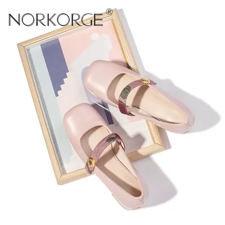 2024新款国风女配裙子温柔粉紫色玛丽珍单鞋粗跟小众设计感高跟鞋图片