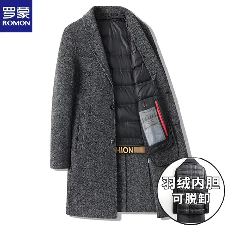 罗蒙秋冬手工双面呢羊毛大衣男士商务中长款毛呢加厚羽绒呢子外套图片