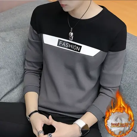 男士长袖t恤秋加绒加厚ins上衣服长袖韩版潮流卫衣男装打底衫学生商品大图