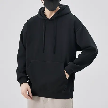 早秋连帽情侣装连帽上衣外套春秋款重磅纯色长袖卫衣2023新款男装图片