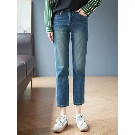 宝诗黎高腰显瘦气质牛仔裤秋季2023新款女士棉质时尚百搭直筒裤子商品大图