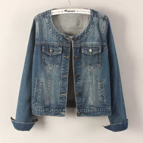 牛仔外套女短款修身韩版新款显瘦学生长袖春秋牛仔服上衣圆领外搭图片