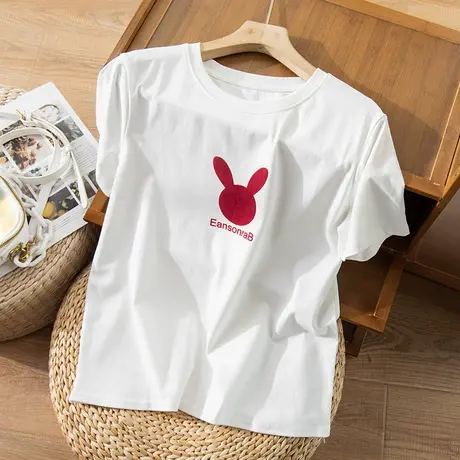 享永子短袖棉质T恤女印花宽松显瘦简约百搭休闲上衣2023春夏新款图片