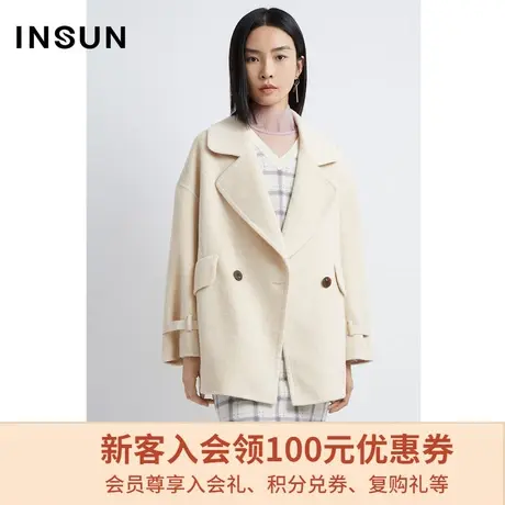 【奥莱专享】恩裳商场同款冬季绵羊毛短款韩版休闲毛呢大衣外套商品大图