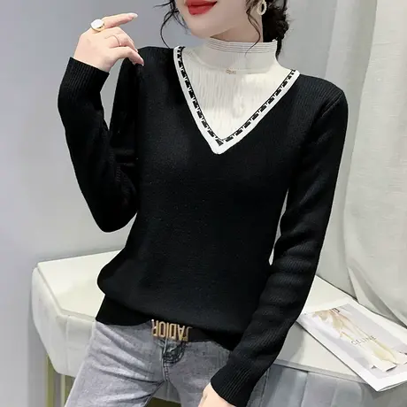 一体绒毛衣女加厚保暖针织衫修身洋气上衣秋冬紧身内搭加绒打底衫图片