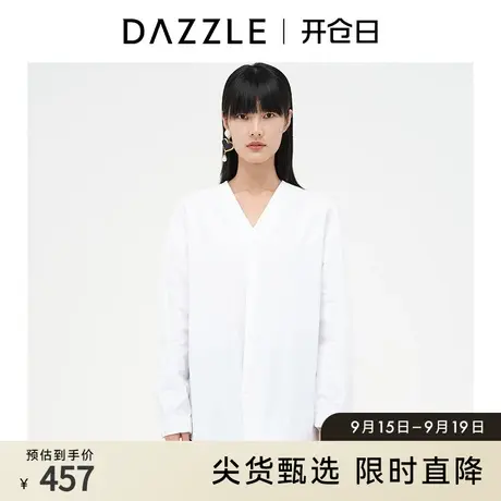 DAZZLE地素奥莱 设计感抽绳V领长袖衬衫上衣女2D4C4181C图片