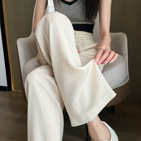 白色阔腿裤女春秋2023年新款高腰垂感窄版直筒宽松显瘦休闲拖地裤商品大图