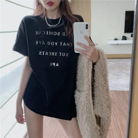 2021新款春夏宽松百搭上衣女内搭打底衫纯棉短袖t恤女宽松韩版潮图片