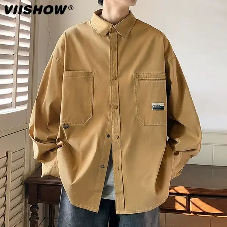 VIISHOW复古日系做旧水洗长袖衬衫外套街头潮牌宽松bf风百搭夹克商品大图