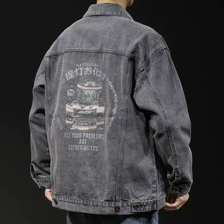 春秋牛仔外套男2023新款潮秋冬宽松大码男士夹克工装上衣加厚秋季图片