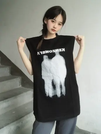 纯棉港风吊带运动坎肩背心无袖t恤女夏季设计感小众外穿宽松上衣商品大图