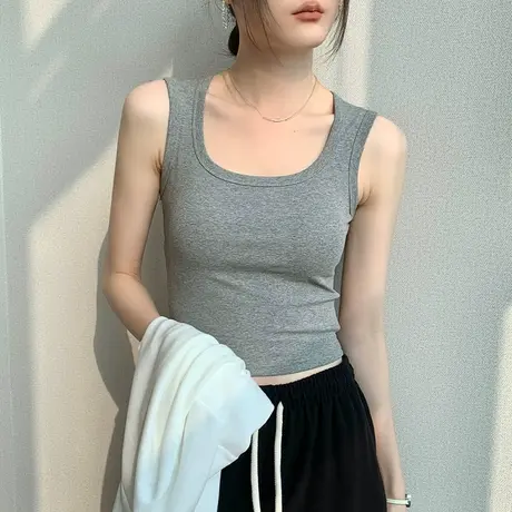 u型方领无袖背心女2025红色内搭工字遮副乳吊带短款外穿美背上衣商品大图