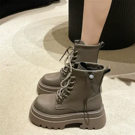 马丁靴女2023新款秋冬机车靴小个子厚底增高短款超火粗跟高跟靴子图片