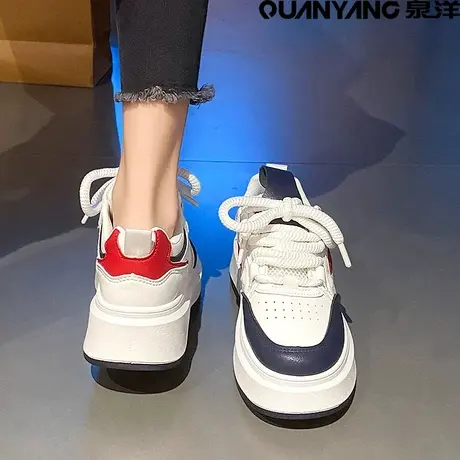 厚底小白鞋女2024新款春季运动休闲学生板鞋配裙子皮面防滑显脚小商品大图