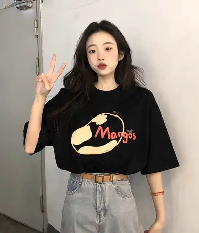 大码正肩短袖T恤女夏季新款微胖MM显瘦设计感小众美式上衣2-300斤商品大图