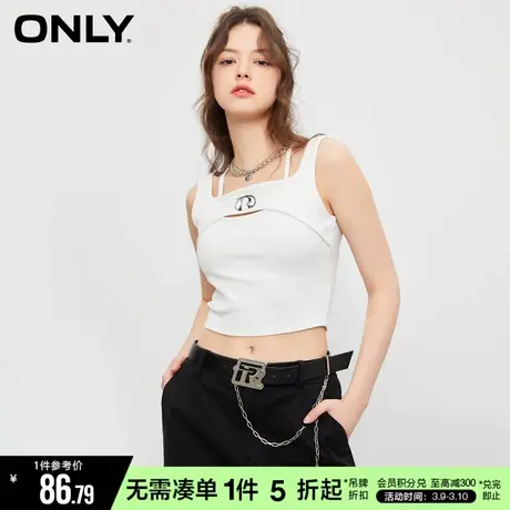 ONLY冬季甜酷百搭字母印花方领背心短款T恤女|123103014商品大图