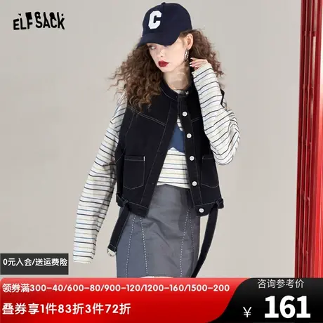 妖精的口袋复古黑色牛仔马甲女款2024春新款外搭小个子叠穿小背心图片
