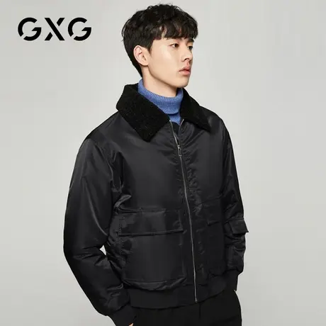 GXG男装 冬季韩版黑色潮流保暖翻领男士飞行员夹克外套男图片