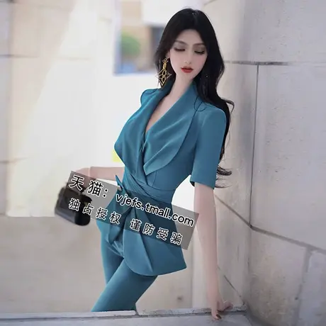 VJE名媛风西服套装女2023新款气质女神范职业西装微喇叭裤两件套商品大图