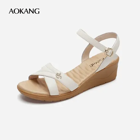 【门店发货】奥康女鞋 夏季新款女士时装凉鞋坡跟日常潮流米白图片