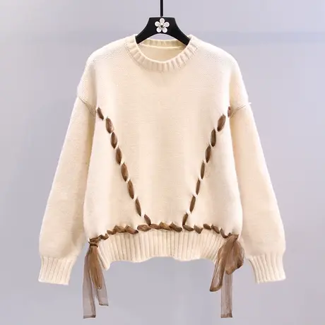 韩系慵懒风毛衣女秋冬2023新款宽松设计感小众系带蝴蝶结针织上衣图片
