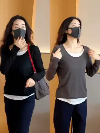 小个子拼接撞色假两件长袖T恤衫女外穿薄款修身上衣2023早秋新款商品大图