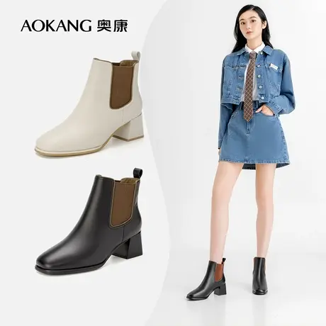 奥康女鞋 2022冬季新款休闲时尚女士靴子时装靴套筒粗跟舒适百搭图片