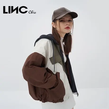 LINC金羽杰羽绒服女2023冬新款拼接轻薄连帽反季专柜断码女款夹克商品大图