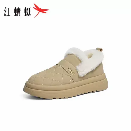 红蜻蜓女鞋2024新款冬季加绒加厚保暖雪地靴一脚蹬毛毛鞋短靴子图片