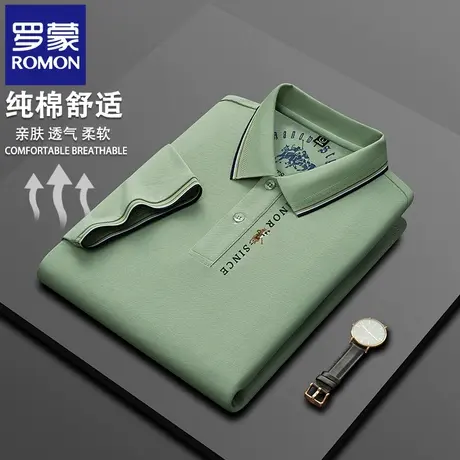 罗蒙夏季薄款纯棉男士刺绣POLO衫高端时尚休闲中年翻领短袖T恤N2Z商品大图