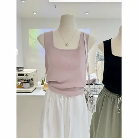 夏季简约百搭时尚性感修身显瘦针织背心打底衫吊带纯色外穿女装图片