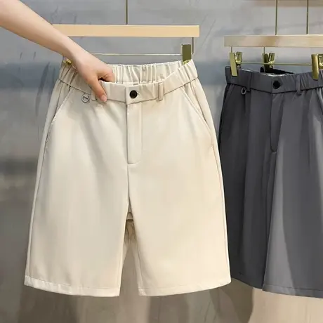 短裤男夏季薄款潮流休闲纯色工装五分裤子直筒ins宽松卡其色中裤商品大图