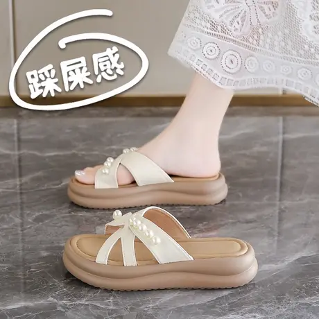 踩屎感软底凉拖鞋女士夏季外穿宽松孕妇凉鞋时尚妈妈一字拖配裙子商品大图